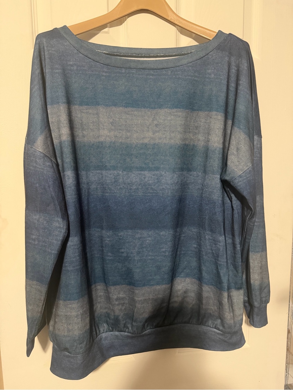 Women’s Off-Shoulder Ombre Blue Stripe Sweater